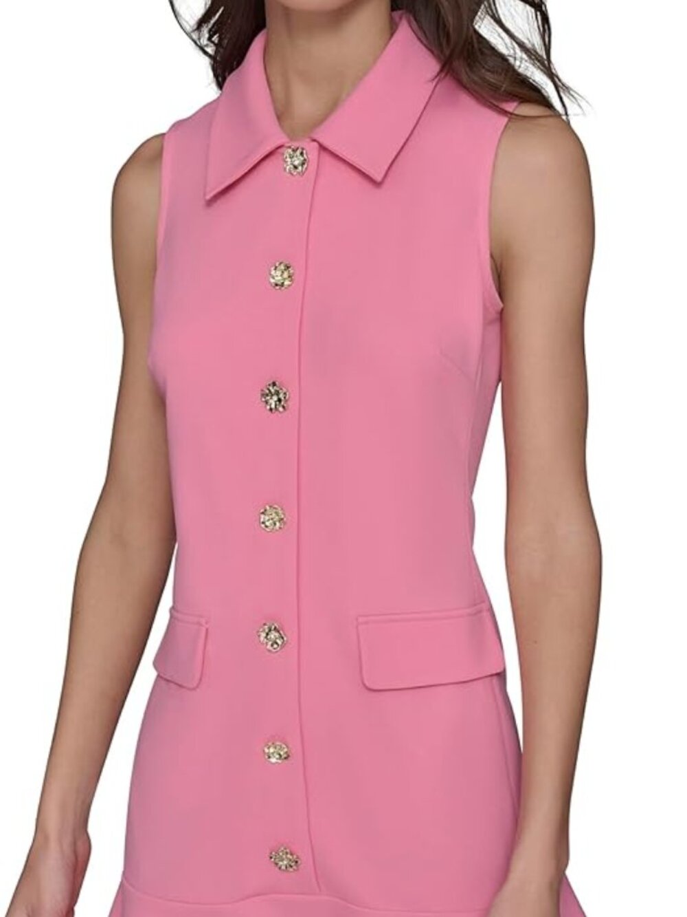 Karl Lagerfeld Women's Sleeveless Collared Pink Sherbert A-Line Mini Dress-16